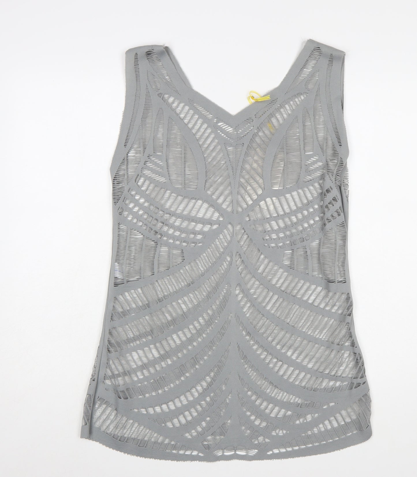 J&L Paris Women Grey V-Neck Mesh Tunic Tank Top One Size