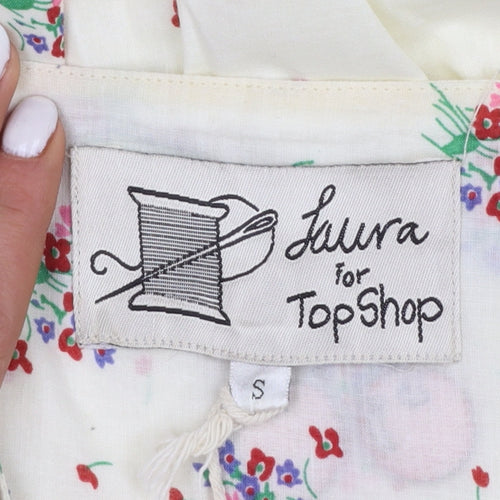 Topshop Women's Ivory Floral Embroidered Sleeveless Sundress Size S