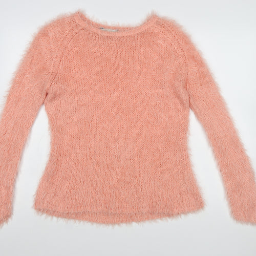 Peacocks Women's Pink Fluffy Knit Long Sleeve Pullover Jumper L