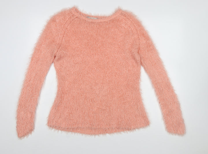 Peacocks Women's Pink Fluffy Knit Long Sleeve Pullover Jumper L