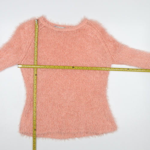 Peacocks Women's Pink Fluffy Knit Long Sleeve Pullover Jumper L