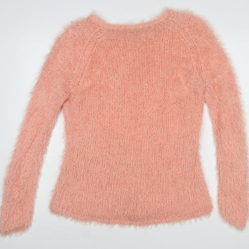 Peacocks Women's Pink Fluffy Knit Long Sleeve Pullover Jumper L