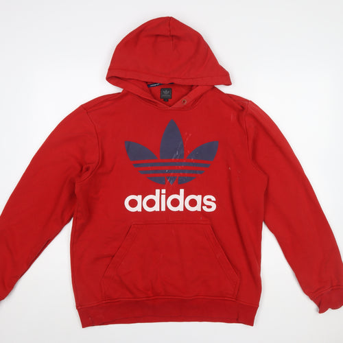 adidas Mens Red Pullover Hoodie M Graphic Logo Fleece Sweatshirt