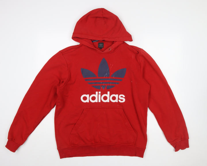adidas Mens Red Pullover Hoodie M Graphic Logo Fleece Sweatshirt