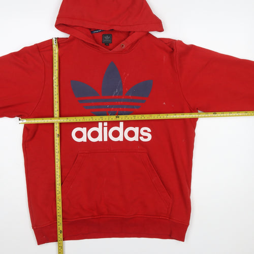 adidas Mens Red Pullover Hoodie M Graphic Logo Fleece Sweatshirt