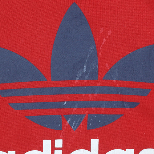 adidas Mens Red Pullover Hoodie M Graphic Logo Fleece Sweatshirt