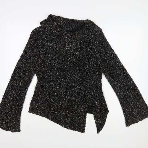 STAXS Womens Black Chunky-Knit High Neck Pullover Jumper Size 8