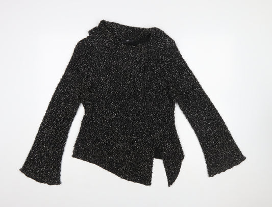 STAXS Womens Black Chunky-Knit High Neck Pullover Jumper Size 8