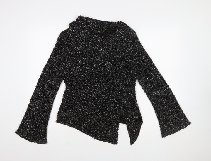 STAXS Womens Black Chunky-Knit High Neck Pullover Jumper Size 8