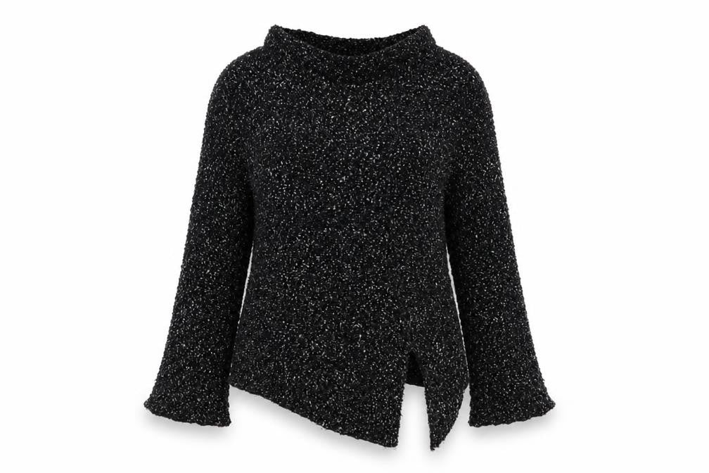 Front view of STAXS women’s black chunky-knit high neck jumper, size UK 8