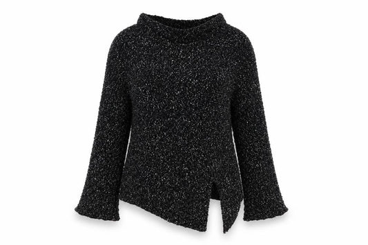 Front view of STAXS women’s black chunky-knit high neck jumper, size UK 8