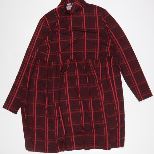 Simply Be Women Red Check Stretch Shift Dress Size 18