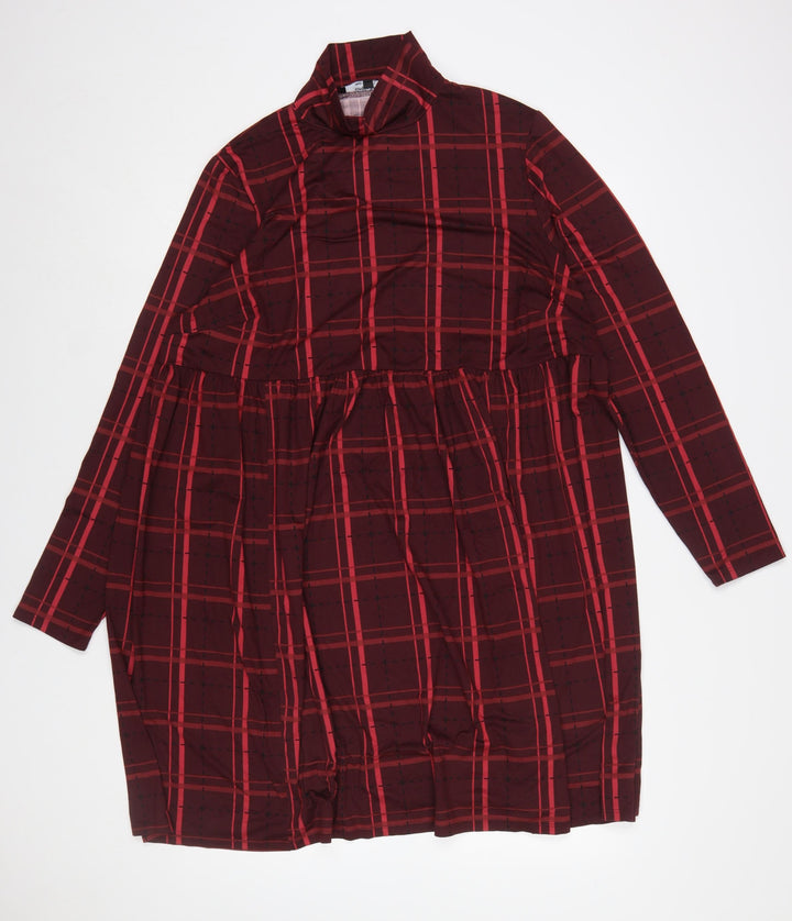 Simply Be Women Red Check Stretch Shift Dress Size 18