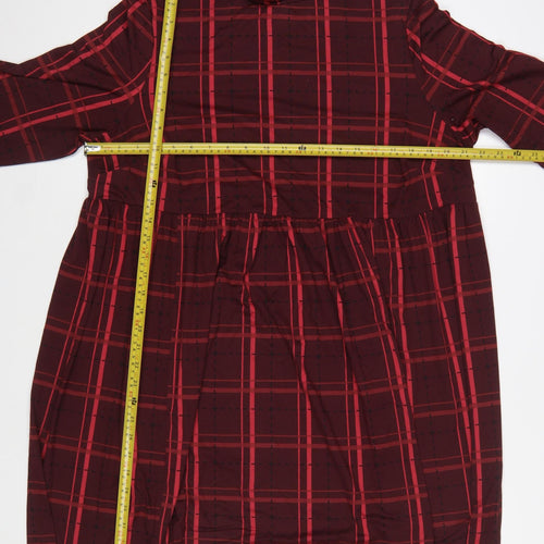 Simply Be Women Red Check Stretch Shift Dress Size 18