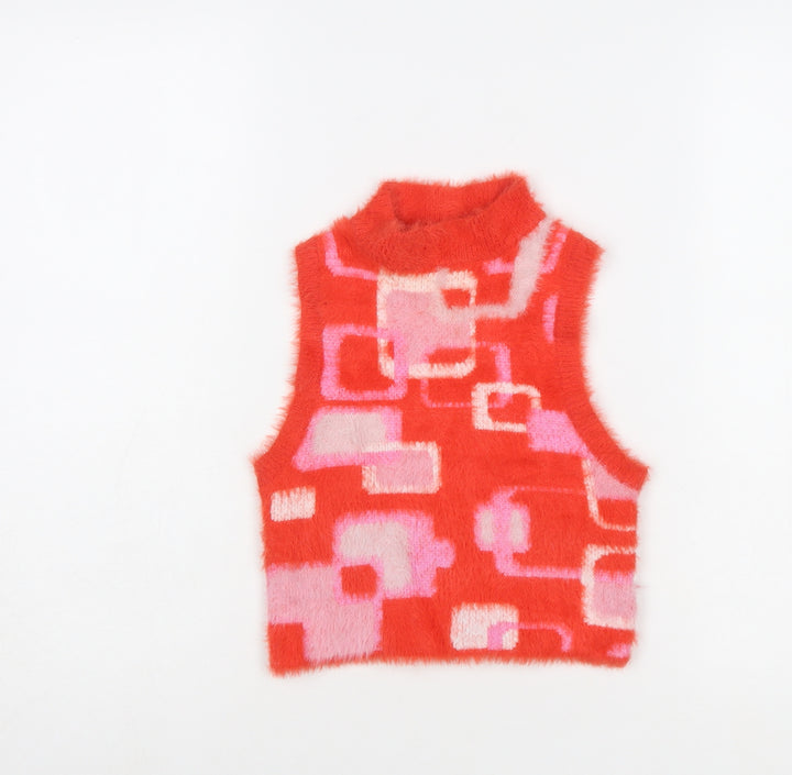 Vintage Supply Women's Red Retro Knit Sleeveless Roll Neck Vest Size 8