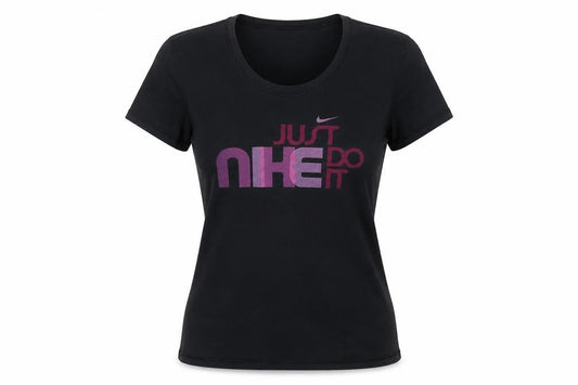 Front view of Nike Women's Black Crew Neck Fit Dry Sports T-Shirt, size M