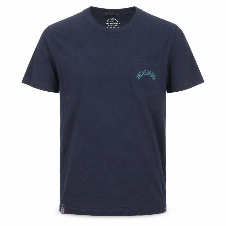 Jack & Jones Men's Blue Cotton Crew Neck Regular Fit T-Shirt Size L