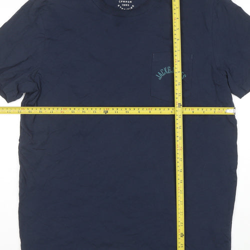 Jack & Jones Men's Blue Cotton Crew Neck Regular Fit T-Shirt Size L