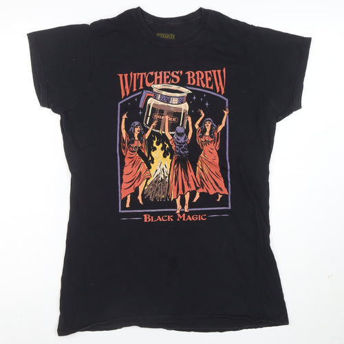 Steven Rhodes Women Black XL Witch Graphic Cotton T-Shirt