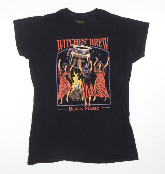 Steven Rhodes Women Black XL Witch Graphic Cotton T-Shirt