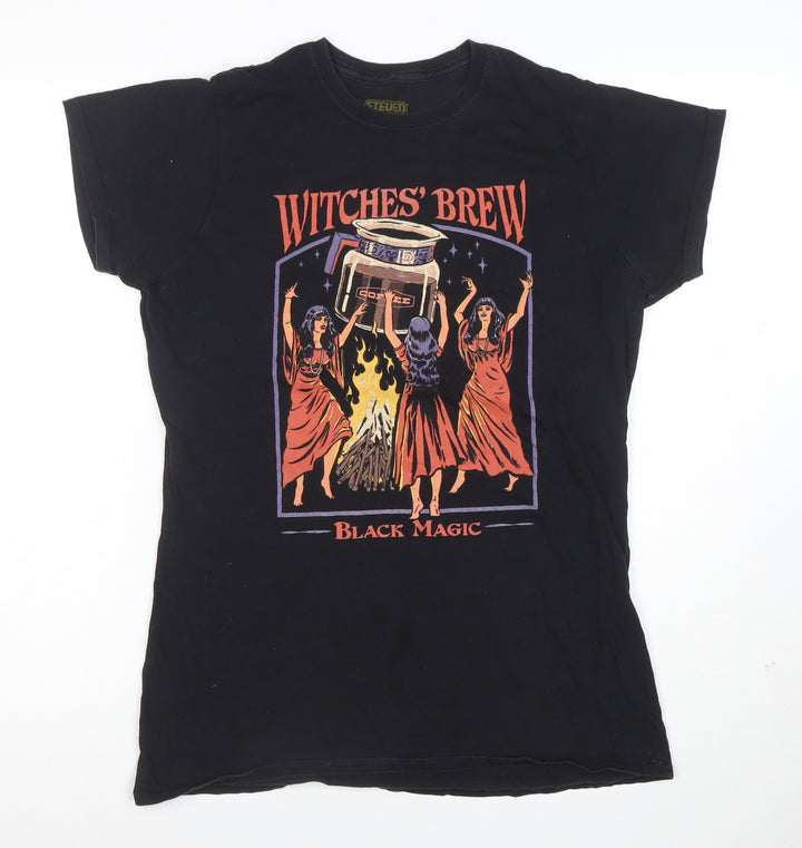 Steven Rhodes Women Black XL Witch Graphic Cotton T-Shirt
