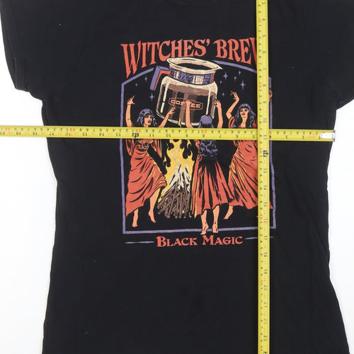 Steven Rhodes Women Black XL Witch Graphic Cotton T-Shirt
