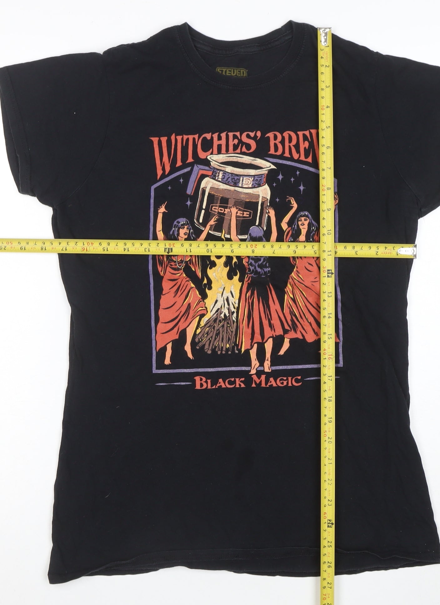 Steven Rhodes Women Black XL Witch Graphic Cotton T-Shirt