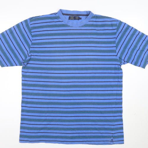Casual Club Men's Blue Striped Short Sleeve Cotton T-Shirt L