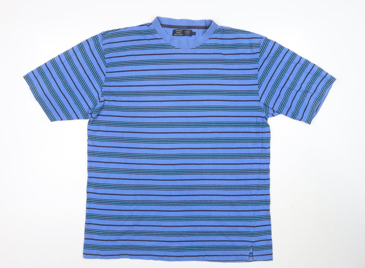 Casual Club Men's Blue Striped Short Sleeve Cotton T-Shirt L