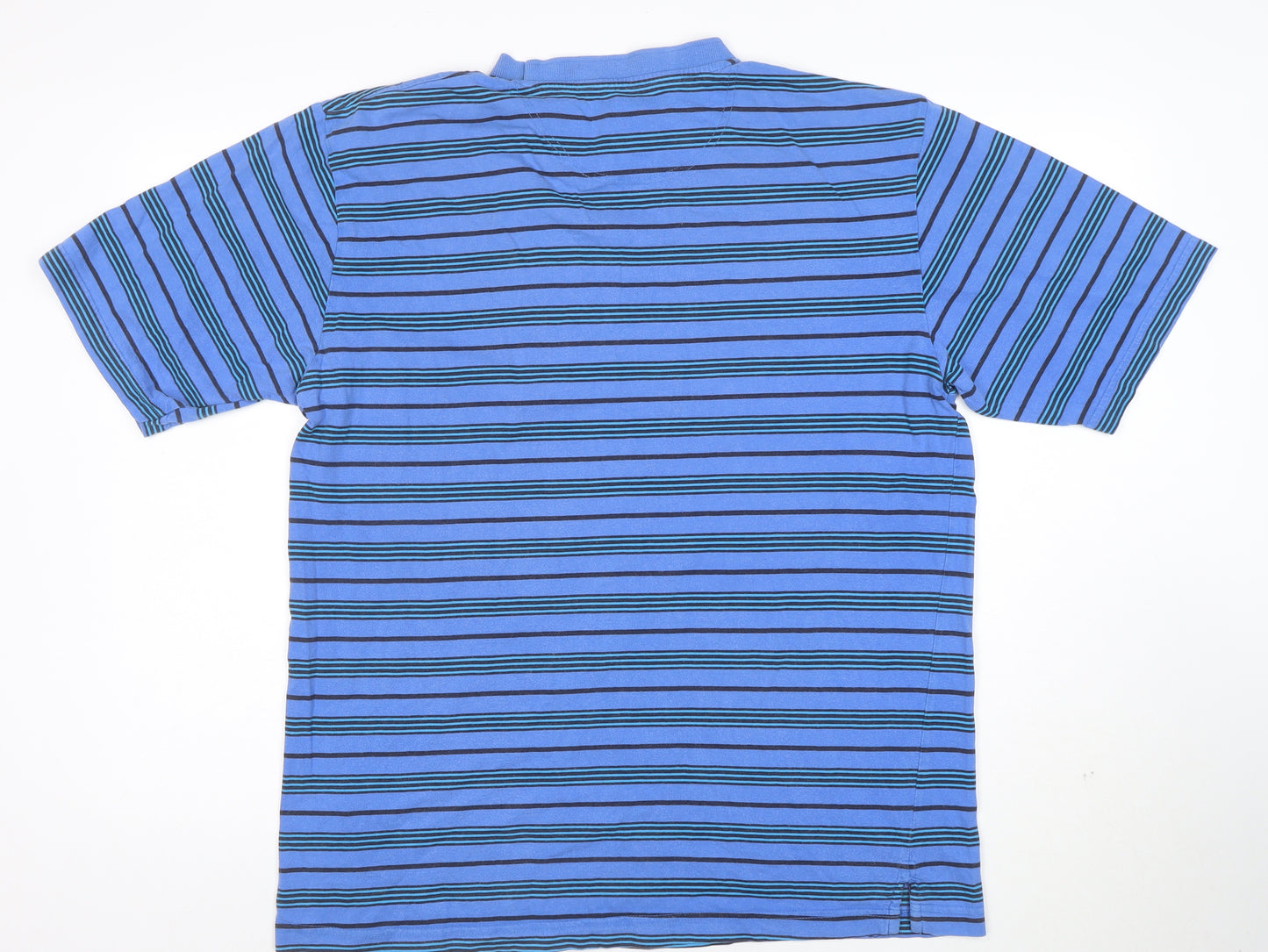Casual Club Men's Blue Striped Short Sleeve Cotton T-Shirt L