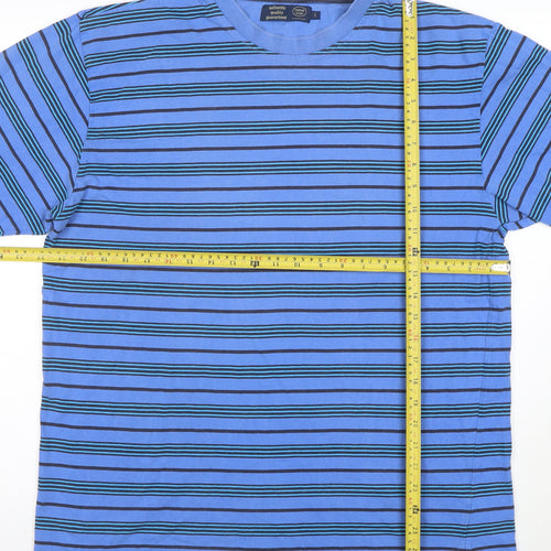 Casual Club Men's Blue Striped Short Sleeve Cotton T-Shirt L