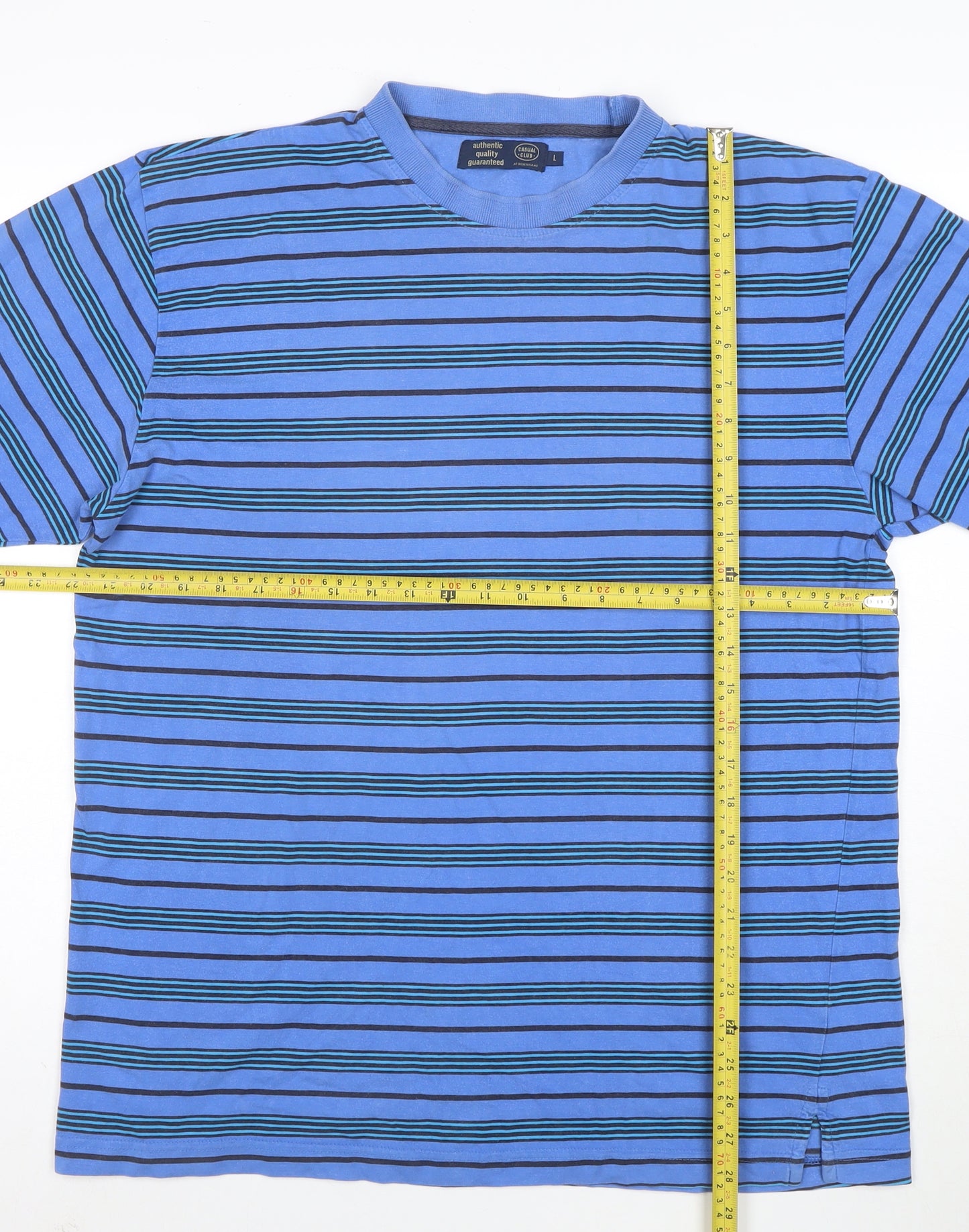Casual Club Men's Blue Striped Short Sleeve Cotton T-Shirt L