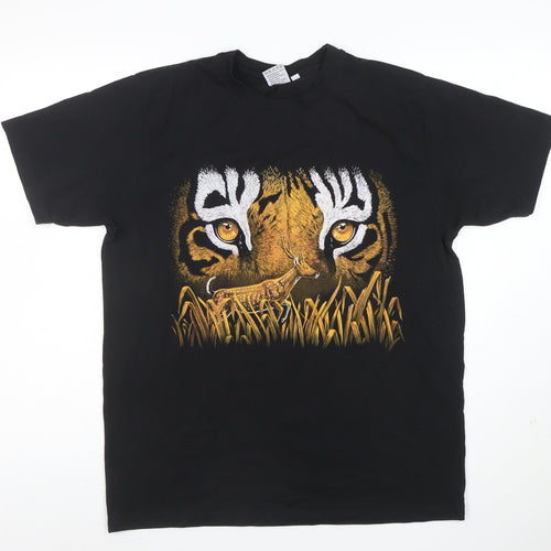 Wild Collection Men’s Black Tiger Eyes Graphic Animal Print T-Shirt L