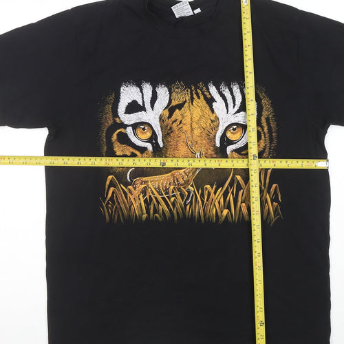 Wild Collection Men’s Black Tiger Eyes Graphic Animal Print T-Shirt L