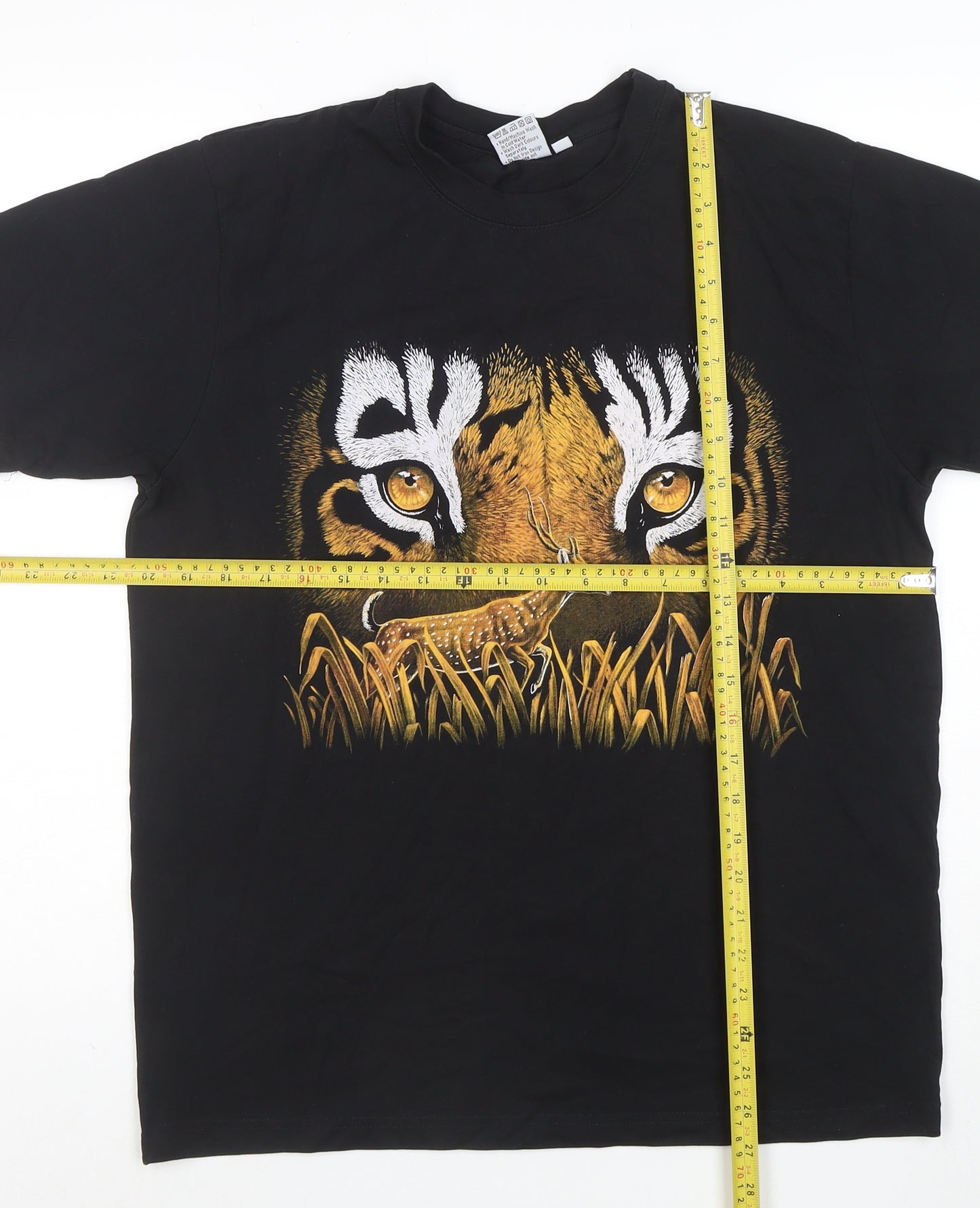 Wild Collection Men’s Black Tiger Eyes Graphic Animal Print T-Shirt L