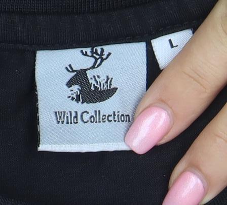 Wild Collection Men’s Black Tiger Eyes Graphic Animal Print T-Shirt L