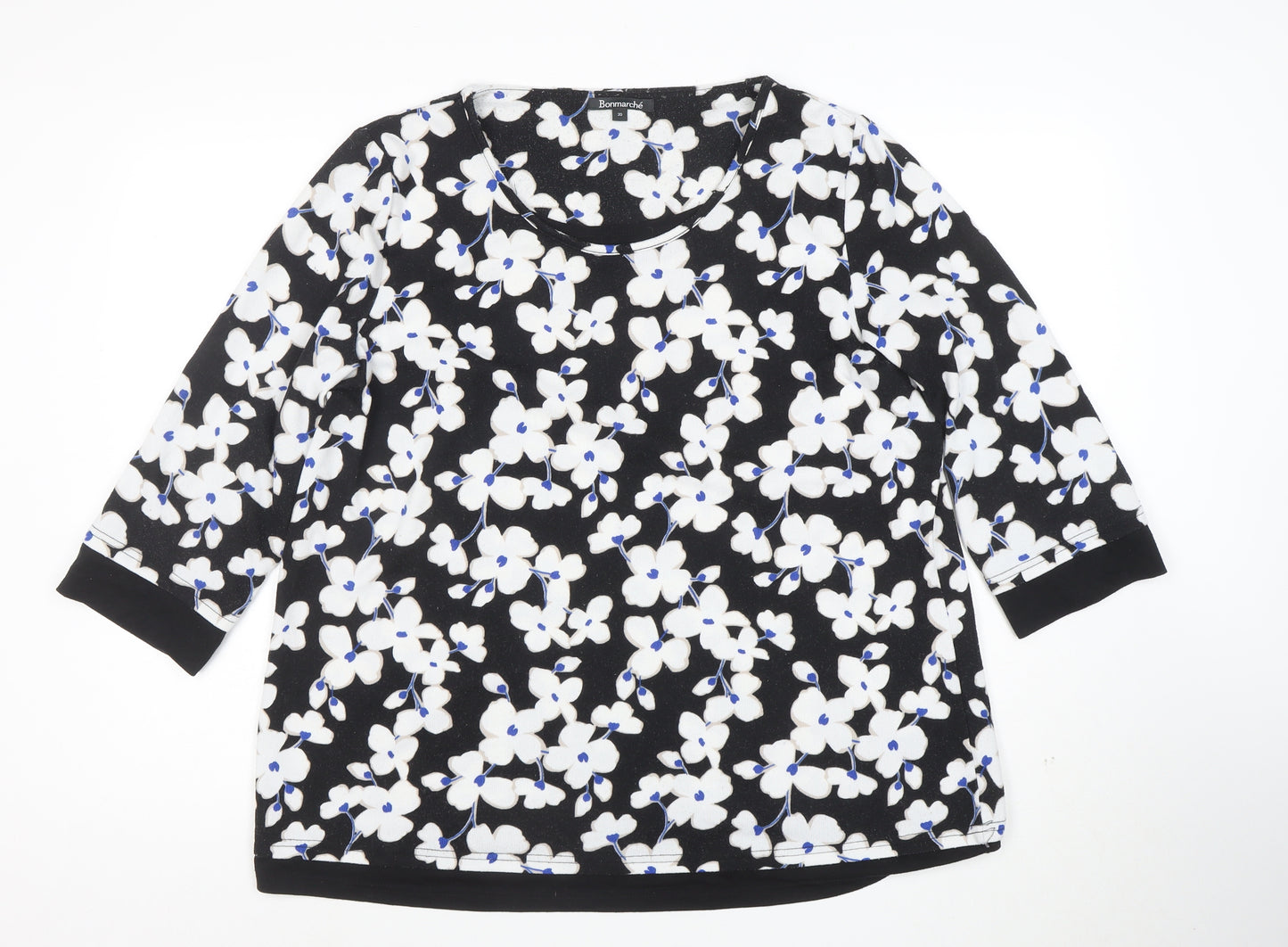 Bonmarché Women’s Black Floral 3/4 Sleeve Pullover Jumper Size 20