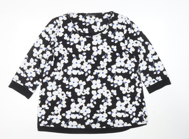 Bonmarché Women’s Black Floral 3/4 Sleeve Pullover Jumper Size 20