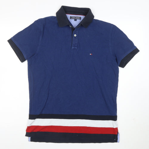 Tommy Hilfiger Men’s Blue Colourblock Cotton Polo Shirt Size M
