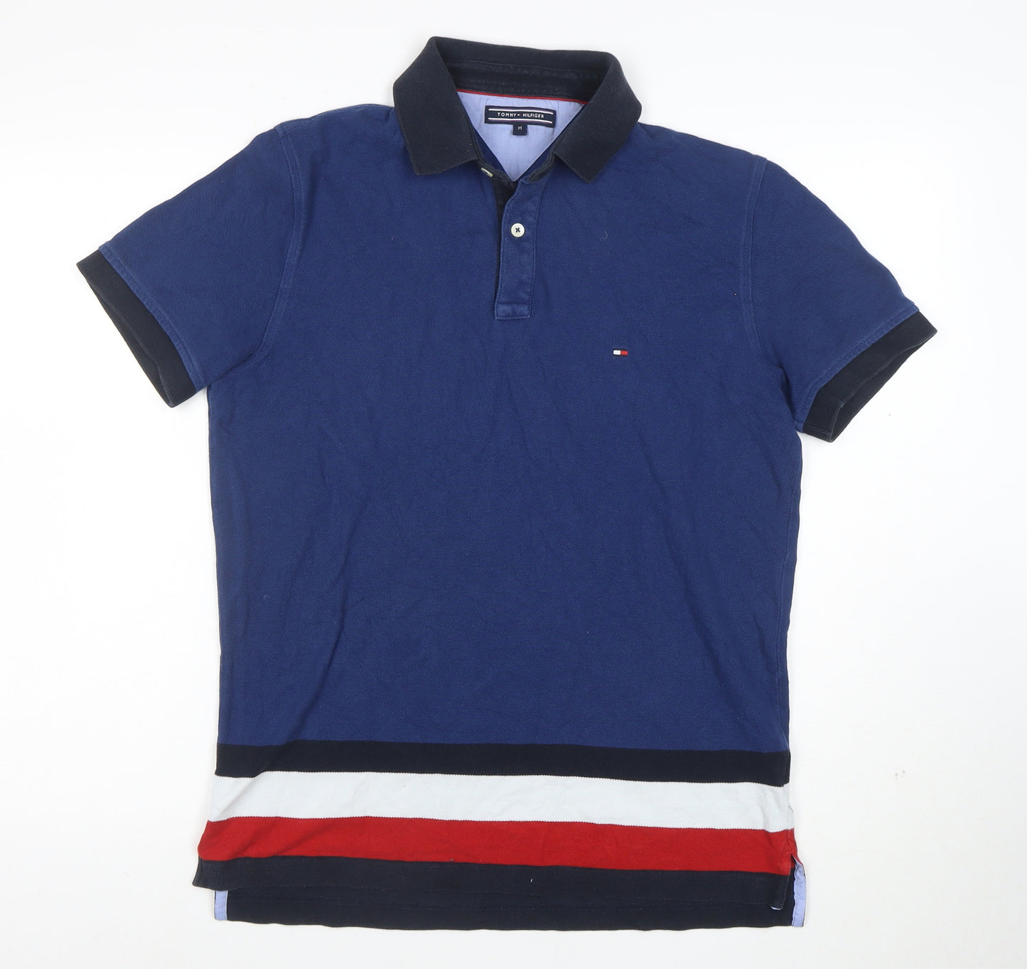 Tommy Hilfiger Men’s Blue Colourblock Cotton Polo Shirt Size M