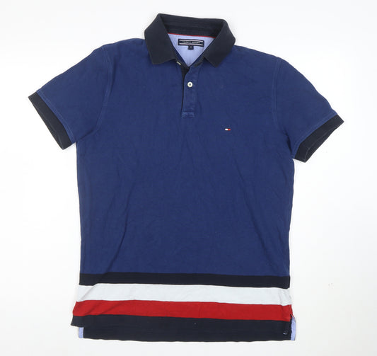 Tommy Hilfiger Men’s Blue Colourblock Cotton Polo Shirt Size M