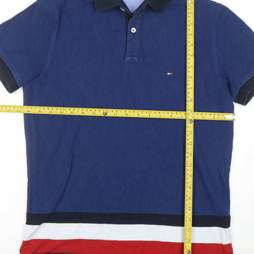 Tommy Hilfiger Men’s Blue Colourblock Cotton Polo Shirt Size M
