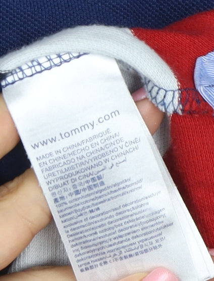 Tommy Hilfiger Men’s Blue Colourblock Cotton Polo Shirt Size M
