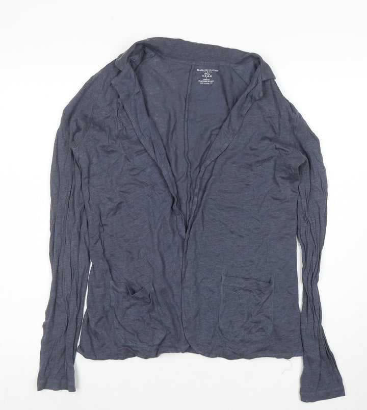 Majestic Filatures Womens Grey Linen Long Sleeve Open Cardigan L