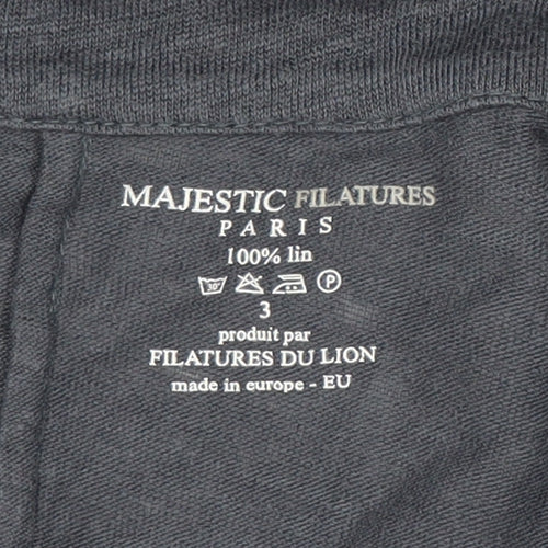 Majestic Filatures Womens Grey Linen Long Sleeve Open Cardigan L