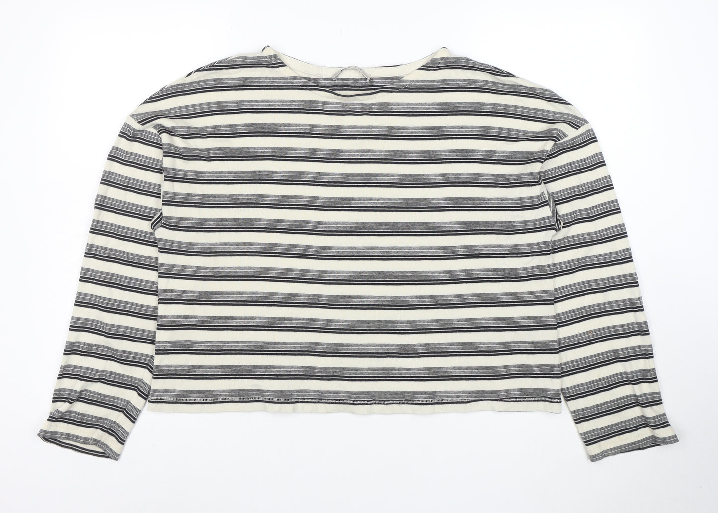 AllSaints Womens White Striped Long Sleeve Cotton T-Shirt Size M