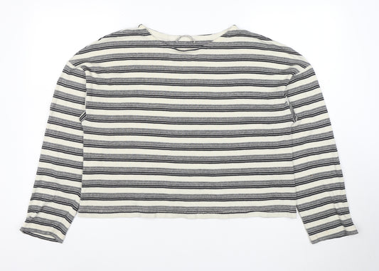 AllSaints Womens White Striped Long Sleeve Cotton T-Shirt Size M