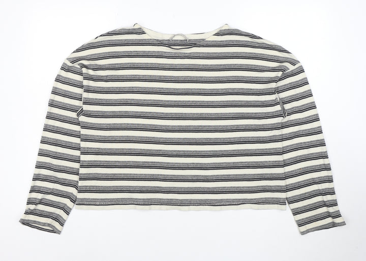AllSaints Womens White Striped Long Sleeve Cotton T-Shirt Size M