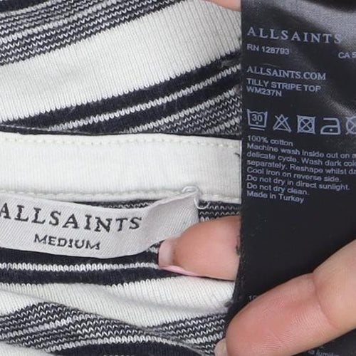 AllSaints Womens White Striped Long Sleeve Cotton T-Shirt Size M
