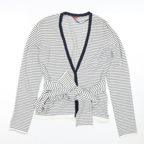 Esprit Women’s White Striped Belted Cardigan Size M Long Sleeve
